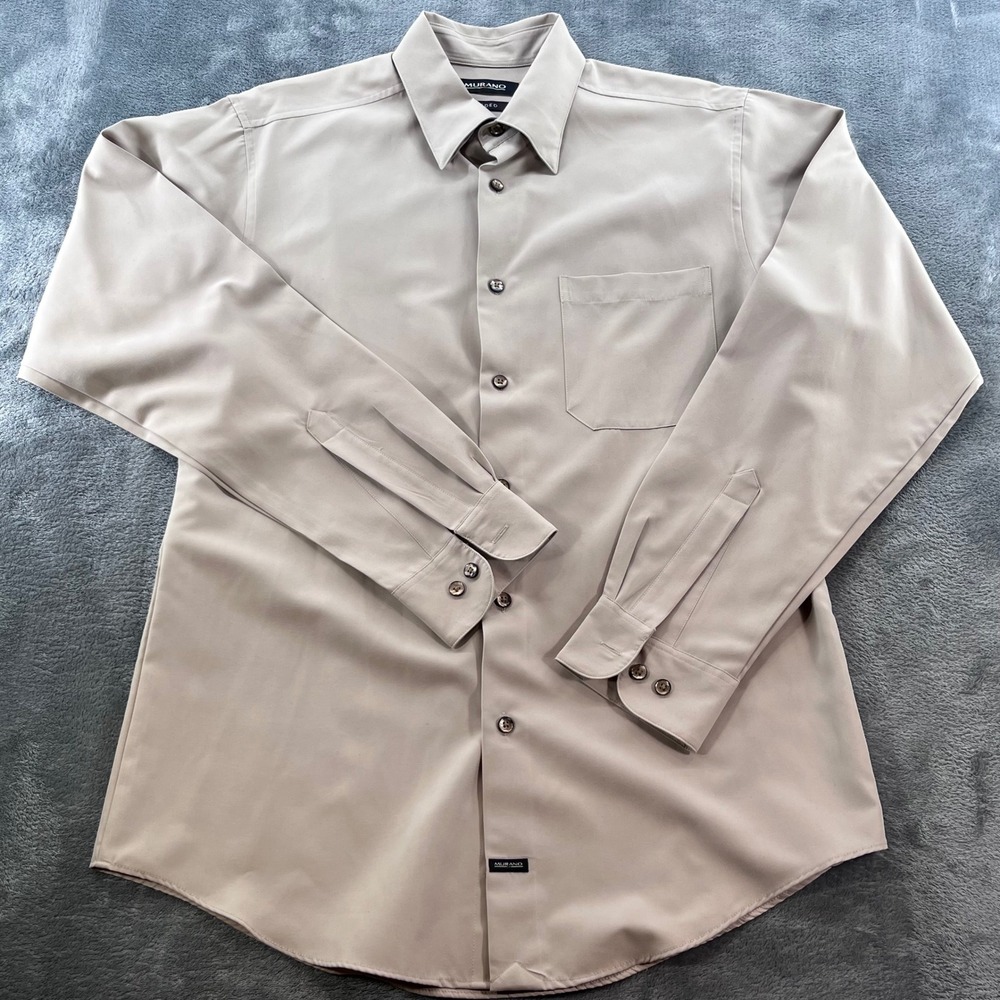 Murano Mens Medium Tan Sueded Long Sleeve Button Down Shirt Pocket Solid M